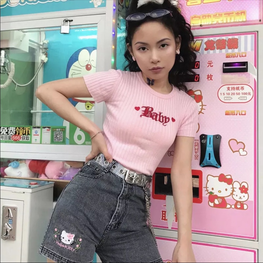 Baby Pink Baby Doll Baby Pleated Fitted Tee